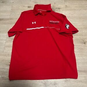 Northeastern Huskies Basketball Polo Shirt Red Mens L Under Armour‎ Boston NCAA